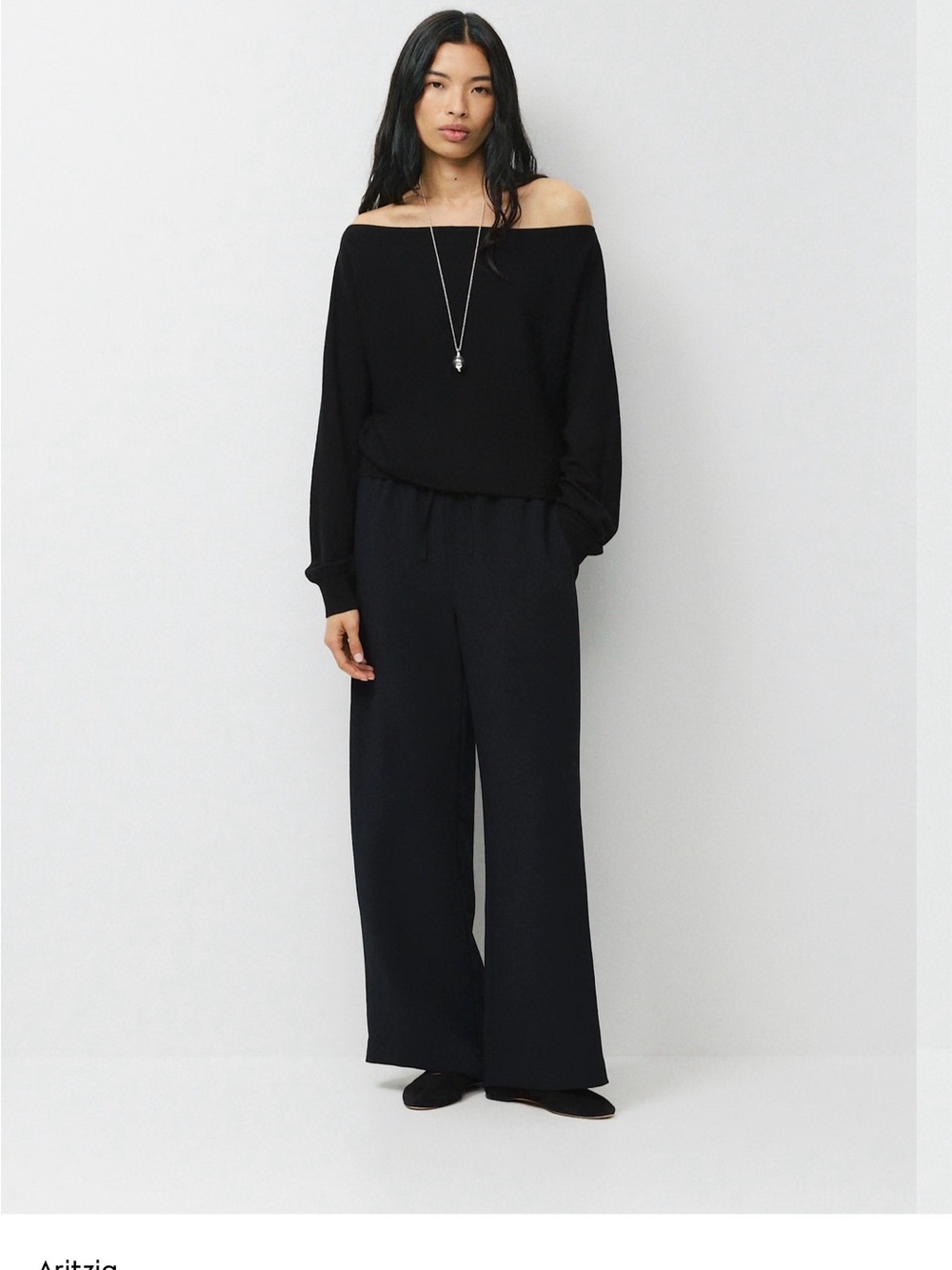 Aritzia Black Boot-Cut Wide Leg Pants